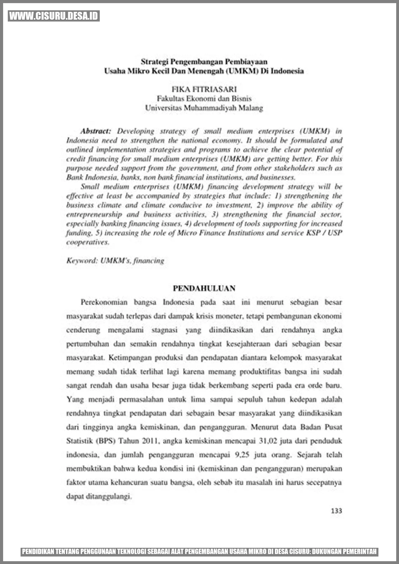 Pendidikan tentang Penggunaan Teknologi sebagai Alat Pengembangan Usaha Mikro di Desa Cisuru: Dukungan Pemerintah